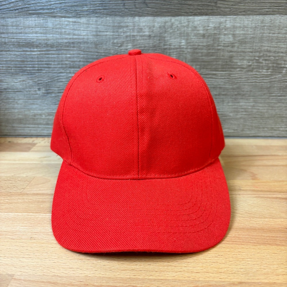 Vintage Blank Hat Cap Strap Back Red Baseball One Size Adjustable